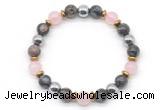 CGB8490 8mm rose quartz, grey opal & hematite energy bracelet