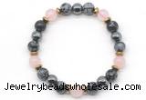 CGB8491 8mm rose quartz, snowflake obsidian & hematite energy bracelet