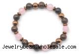 CGB8492 8mm rose quartz, bronzite & hematite energy bracelet