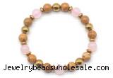 CGB8493 8mm rose quartz, wooden jasper & hematite energy bracelet