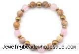 CGB8499 8mm rose quartz, picture jasper & hematite energy bracelet