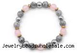 CGB8501 8mm rose quartz, grey picture jasper & hematite energy bracelet