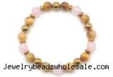 CGB8503 8mm rose quartz, golden tiger eye & hematite energy bracelet