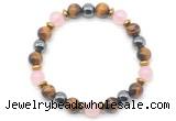 CGB8504 8mm rose quartz, yellow tiger eye & hematite energy bracelet