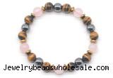 CGB8507 8mm rose quartz, grade AA yellow tiger eye & hematite energy bracelet