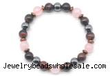 CGB8508 8mm rose quartz, red tiger eye & hematite energy bracelet