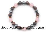 CGB8509 8mm rose quartz, grade AA red tiger eye & hematite energy bracelet