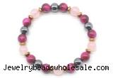 CGB8510 8mm rose quartz, red tiger eye & hematite energy bracelet