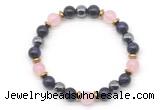 CGB8511 8mm rose quartz, purple tiger eye & hematite energy bracelet