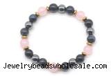 CGB8512 8mm rose quartz, blue tiger eye & hematite energy bracelet