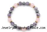 CGB8518 8mm rose quartz, dogtooth amethyst & hematite energy bracelet