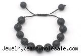 CGB8565 12mm round black lava adjustable macrame bracelets