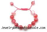 CGB8593 12mm round red banded agate adjustable macrame bracelets