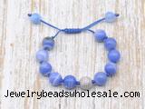 CGB8595 12mm round blue banded agate adjustable macrame bracelets