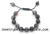 CGB8599 12mm round black banded agate adjustable macrame bracelets