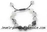 CGB8622 12mm round black rutilated quartz adjustable macrame bracelets