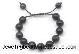 CGB8639 12mm round black obsidian adjustable macrame bracelets