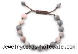 CGB8676 8mm,10mm round pink zebra jasper adjustable macrame bracelets