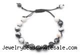 CGB8685 8mm,10mm round black & white jasper adjustable macrame bracelets