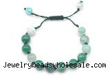 CGB8712 8mm,10mm round green banded agate adjustable macrame bracelets