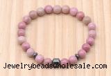 CGB8866 8mm, 10mm pink wooden jasper, drum & rondelle hematite beaded bracelets