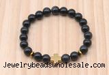 CGB8942 8mm, 10mm black obsidian, cross & rondelle hematite beaded bracelets