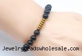 CGB8972 8mm, 10mm black obsidian & rondelle hematite beaded bracelets