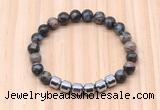 CGB8998 8mm, 10mm grey opal & drum hematite beaded bracelets