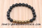 CGB9002 8mm, 10mm black obsidian & drum hematite beaded bracelets