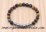 CGB9008 8mm, 10mm colorful tiger eye & drum hematite beaded bracelets