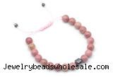 CGB9026 8mm, 10mm pink wooden jasper & drum hematite adjustable bracelets