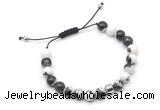 CGB9034 8mm, 10mm black & white jasper & drum hematite adjustable bracelets