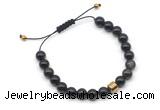 CGB9042 8mm, 10mm black obsidian & drum hematite adjustable bracelets