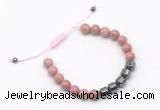 CGB9066 8mm, 10mm pink wooden jasper & drum hematite adjustable bracelets