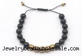 CGB9082 8mm, 10mm black obsidian & drum hematite adjustable bracelets