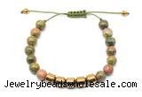 CGB9087 8mm, 10mm unakite & drum hematite adjustable bracelets