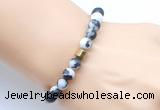 CGB9331 8mm, 10mm matte black & white jasper & drum hematite power beads bracelets