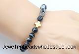 CGB9374 8mm, 10mm black banded agate & cross hematite power beads bracelets