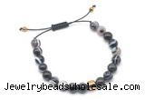 CGB9484 8mm, 10mm black banded agate & drum hematite adjustable bracelets