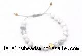 CGB9535 8mm, 10mm matte white howlite & cross hematite adjustable bracelets