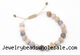 CGB9539 8mm, 10mm matte bamboo leaf agate & cross hematite adjustable bracelets