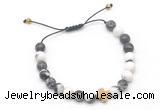 CGB9557 8mm, 10mm matte black & white jasper & cross hematite adjustable bracelets