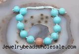 CGB9605 12mm round blue howlite & moonstone adjustable bracelets