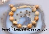 CGB9701 12mm round picture jasper & black rutilated quartz adjustable bracelets