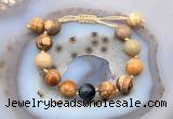 CGB9711 12mm round picture jasper & blue tiger eye adjustable bracelets