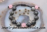 CGB9800 12mm round black labradorite & candy jade adjustable bracelets