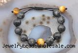 CGB9817 12mm round black labradorite & golden tiger eye adjustable bracelets