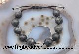 CGB9820 12mm round black labradorite & white crystal adjustable bracelets