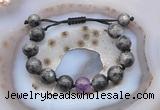 CGB9822 12mm round black labradorite & amethyst adjustable bracelets