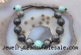 CGB9825 12mm round black labradorite & amazonite adjustable bracelets